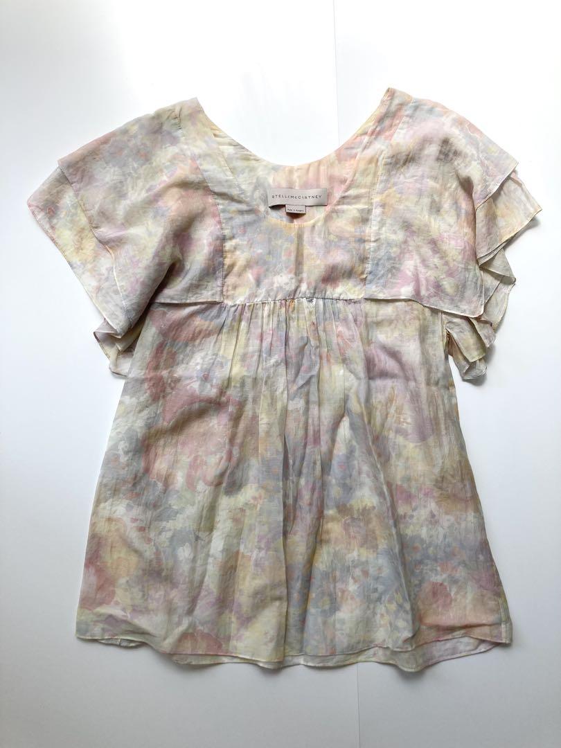 人気ランキング 美品【Stella McCartney】水彩画風ギャザー花柄ブラウス 2枚セット トップス