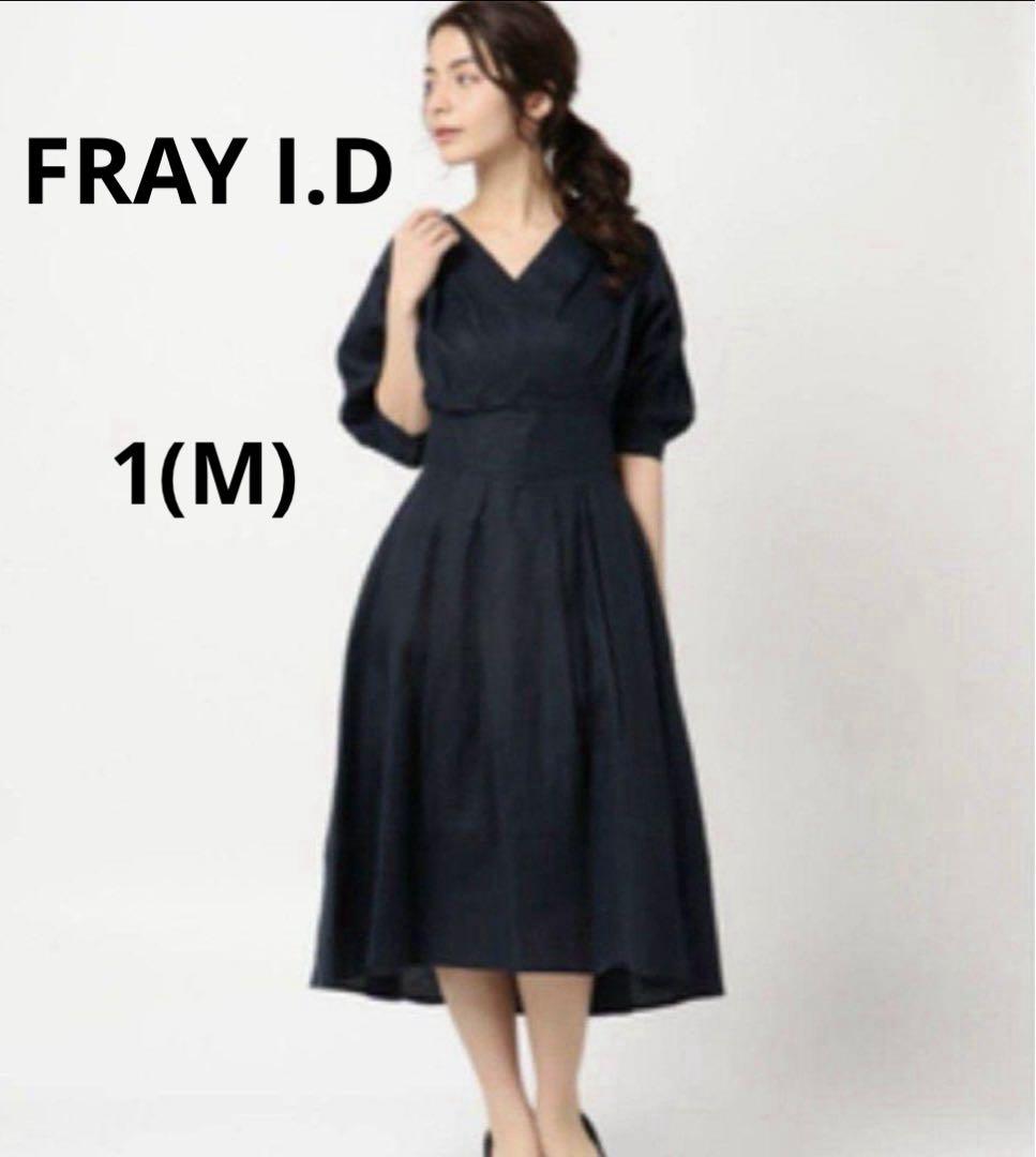 美品　FRAY I.D リネン カシュクールワンピース　ネイビー 1