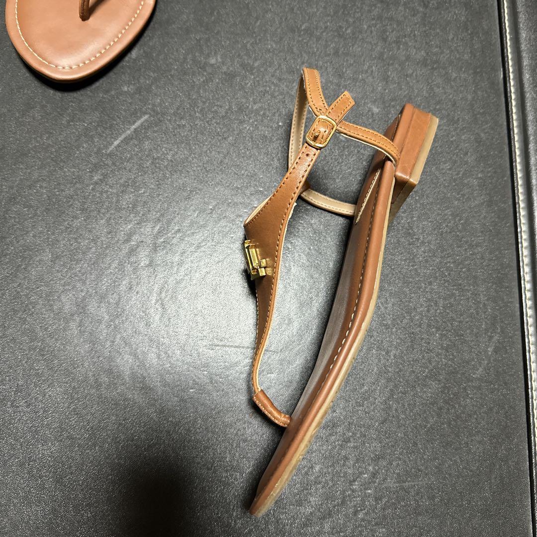 ◆RALPH LAUREN◆ALEGRA ラフィア&レザー ロゴ フラットサンダル LAUREN RALPH LAUREN レザーロゴ フラットサンダル