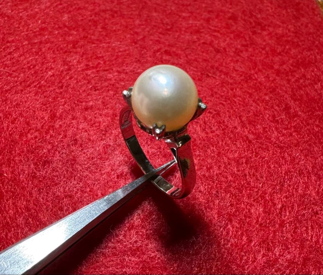 K14WG真珠のリング 刻印あり