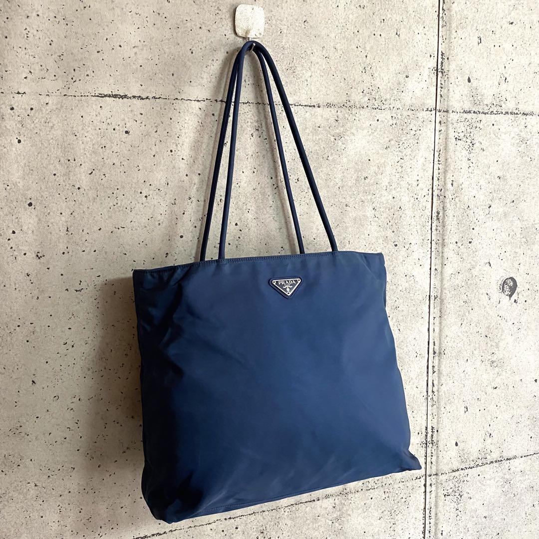 正規品☆プラダ テスートナイロン トートバッグ ハンドバッグ 三角ロゴ ネイビー
