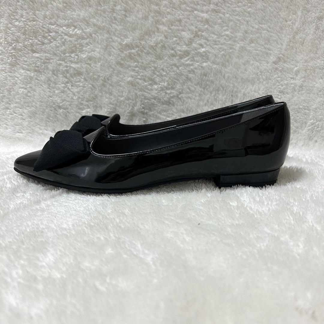 【美品】DIANA ダイアナ グログランリボン オペラシューズ 黒エナメル