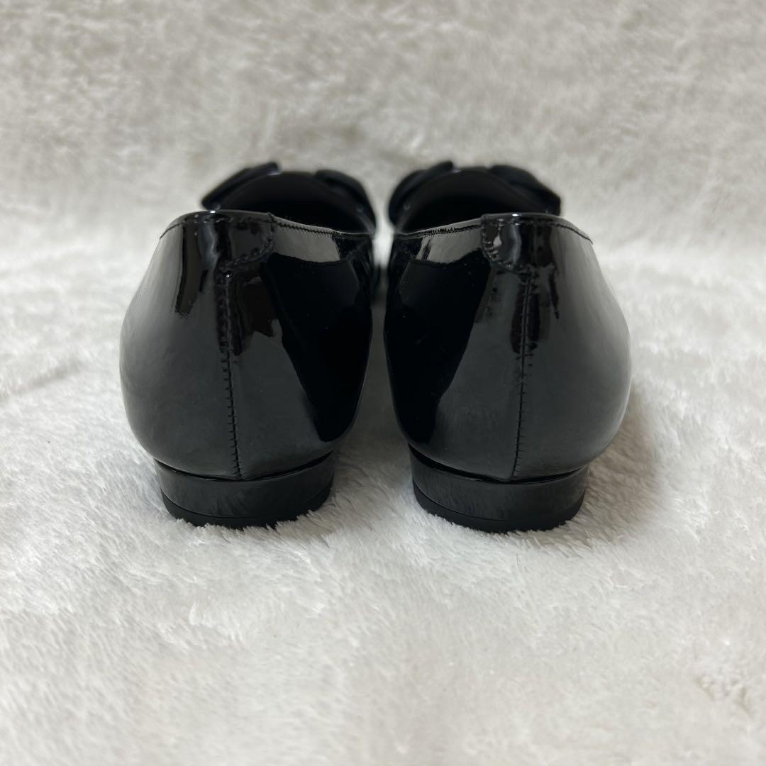 【美品】DIANA ダイアナ グログランリボン オペラシューズ 黒エナメル