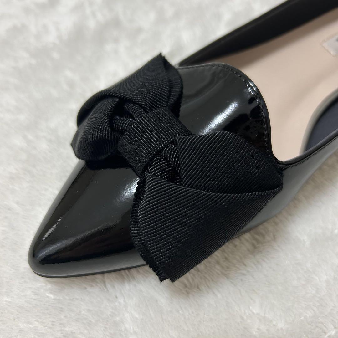 【美品】DIANA ダイアナ グログランリボン オペラシューズ 黒エナメル