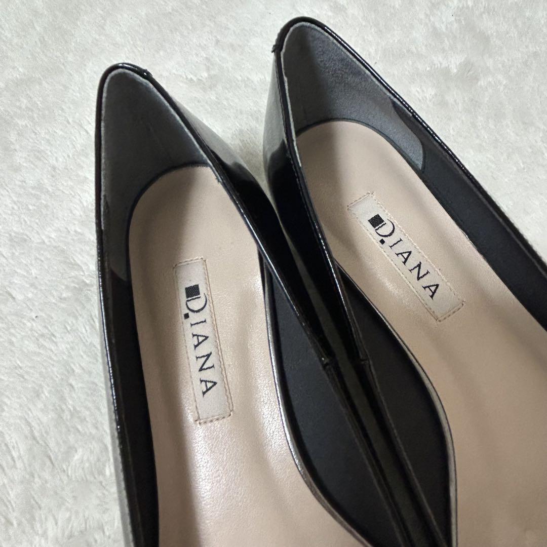 【美品】DIANA ダイアナ グログランリボン オペラシューズ 黒エナメル