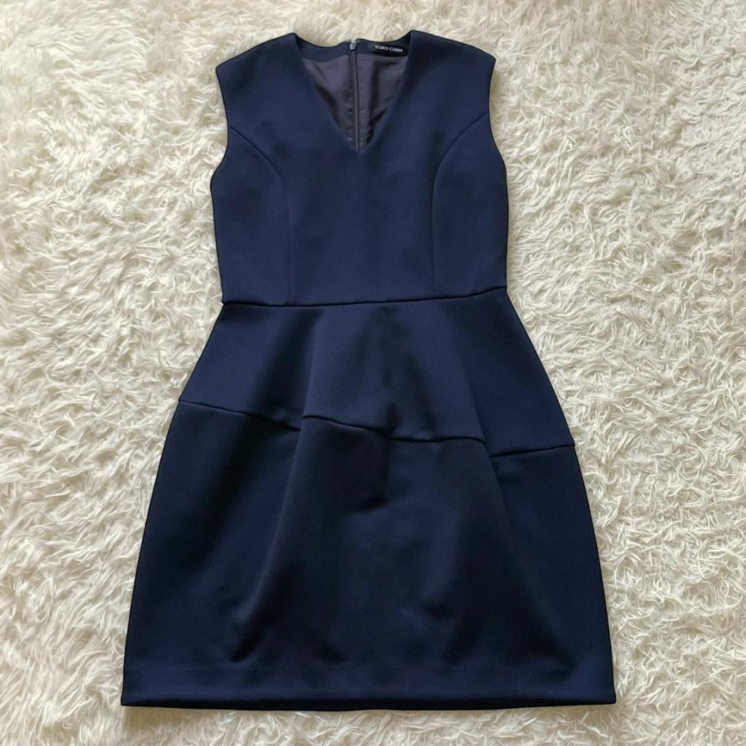 YOKO CHAN ポンチ素材 バルーンワンピース ストレッチ サイズ38 紺