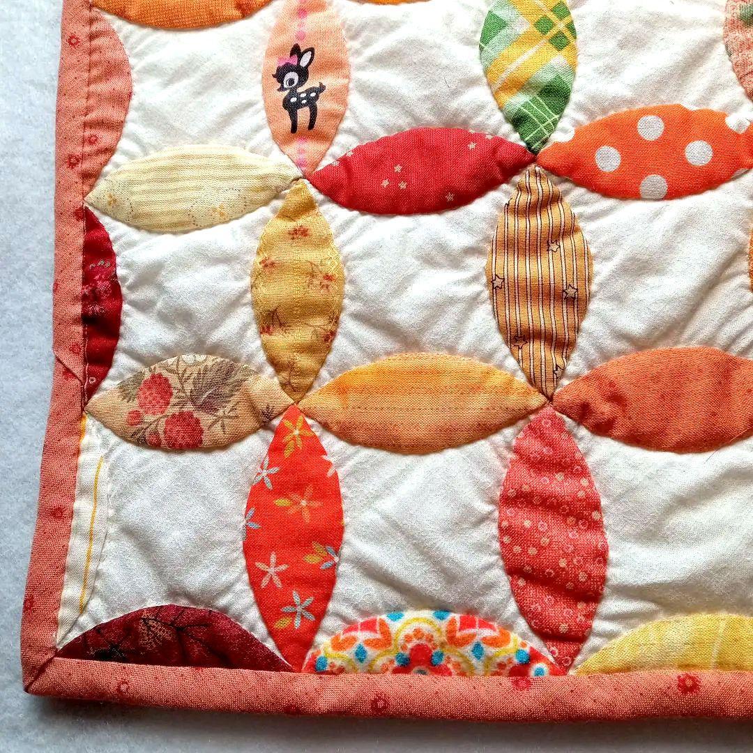 アンティーク　パッチワークキルト　フィードサック　オレンジ色 bc419aff4d919459d322fbf4bfd038