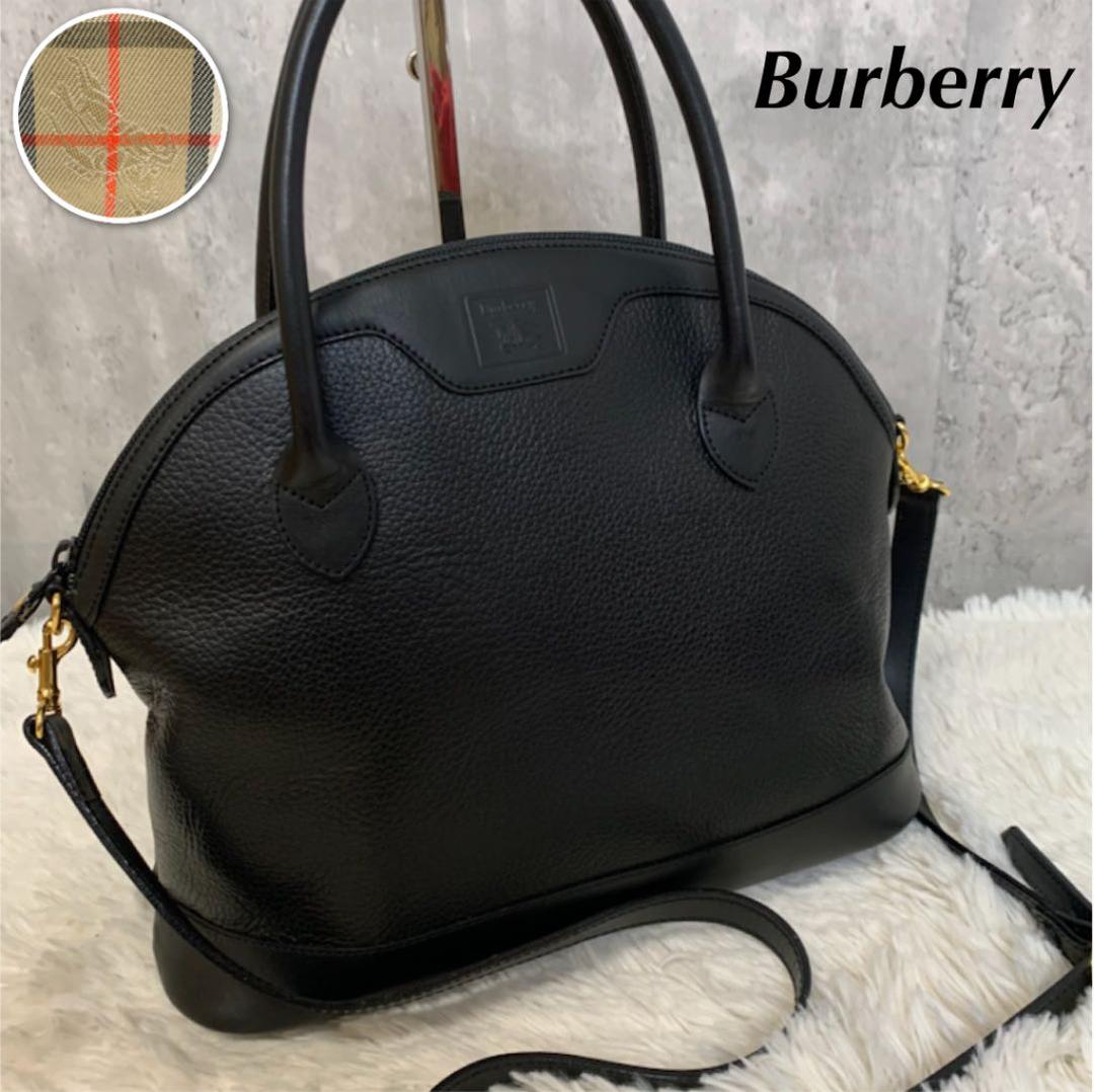 美品 バーバリー ハンドバッグ 黒 ノバチェック シャドーホース オール