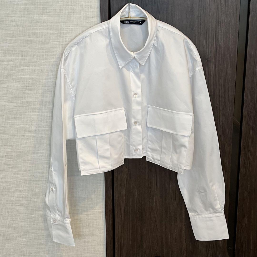 zara ギャバジンファブリック クロップドシャツ ホワイトMサイズ