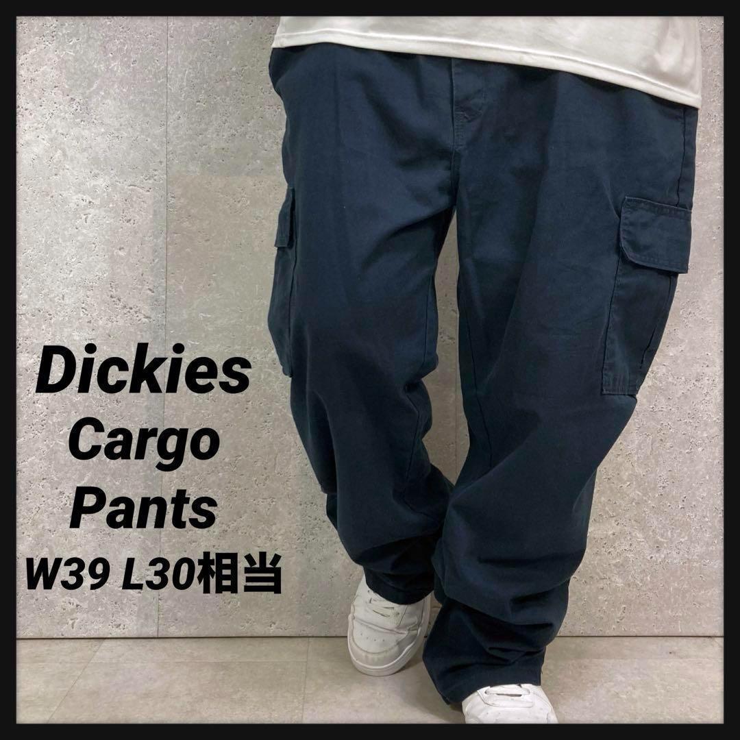 ディッキーズ　ワークパンツ　ネイビー　カーゴ　古着W39 L30相当