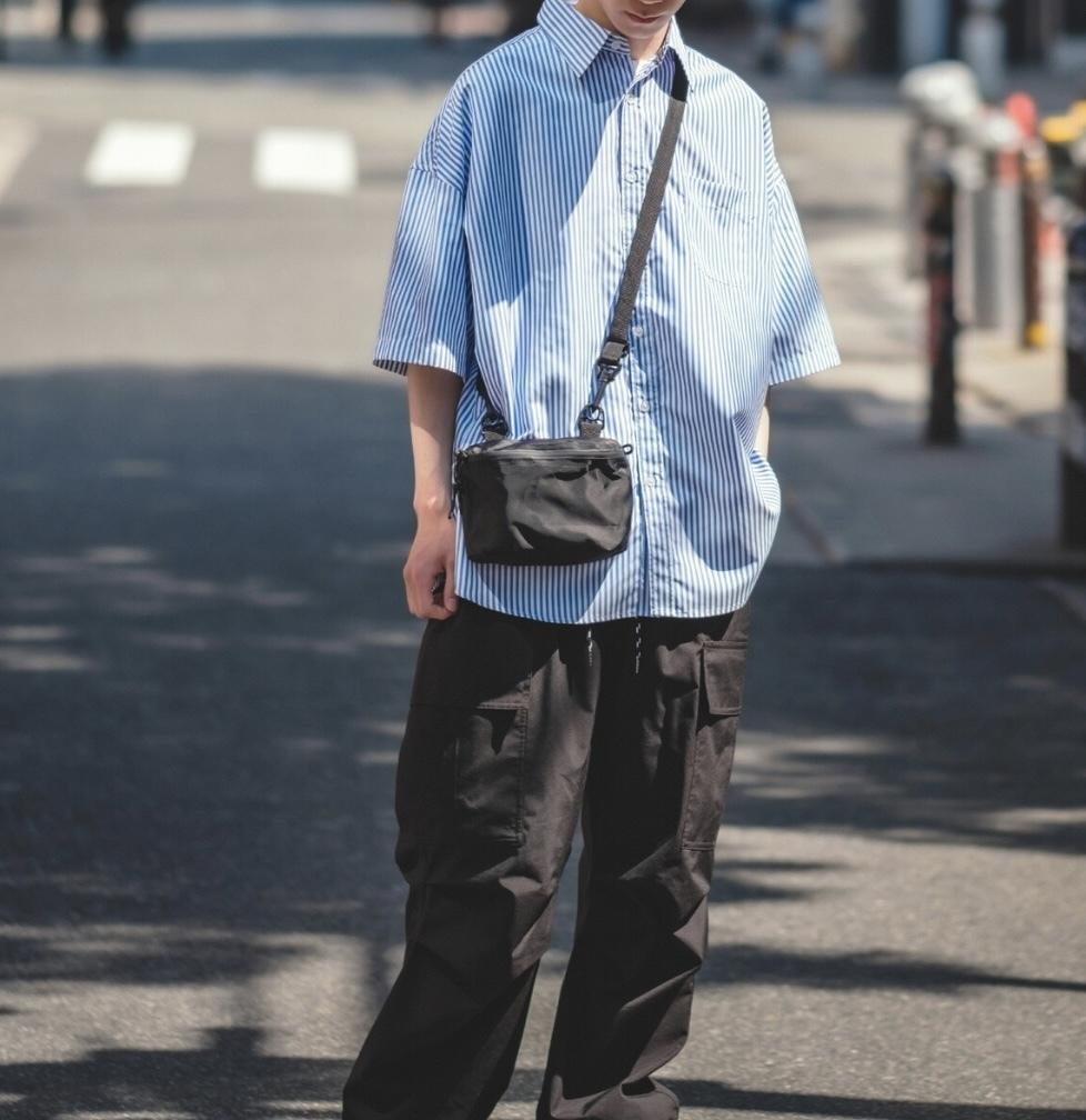 裏メッシュ　撥水　ワイドイージーカーゴパンツ　黒　L　ナイロン　韓国　ストリート