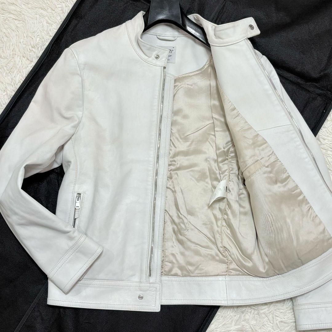 エンメティ アンド レザー シングルライダースジャケット ホワイトS EMMETI