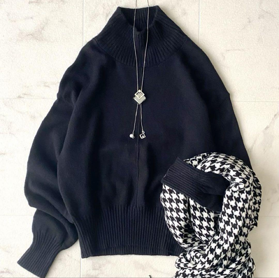 美品☆シップス 洗える ウールカシミヤ センターシームタートルネック 黒