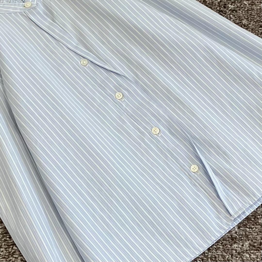 極美品✨マーガレットハウエル 長袖シャツ 洗える フリル襟 ストライプ 水色 白 極美品✨マーガレットハウエル 長袖シャツ 洗える フリル襟