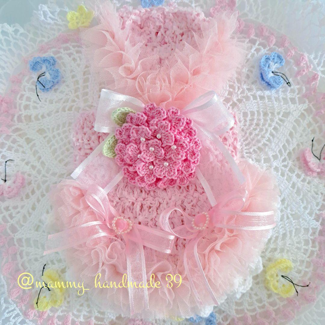 ♡紫陽花コサージュワンピース♡小型犬服♡ピンク♡バレエコア♡