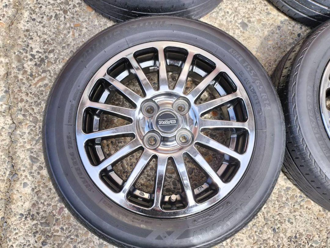 ※※　ぱん　※※レイズ　メッキホイール　タイヤ4本セット155/65R14