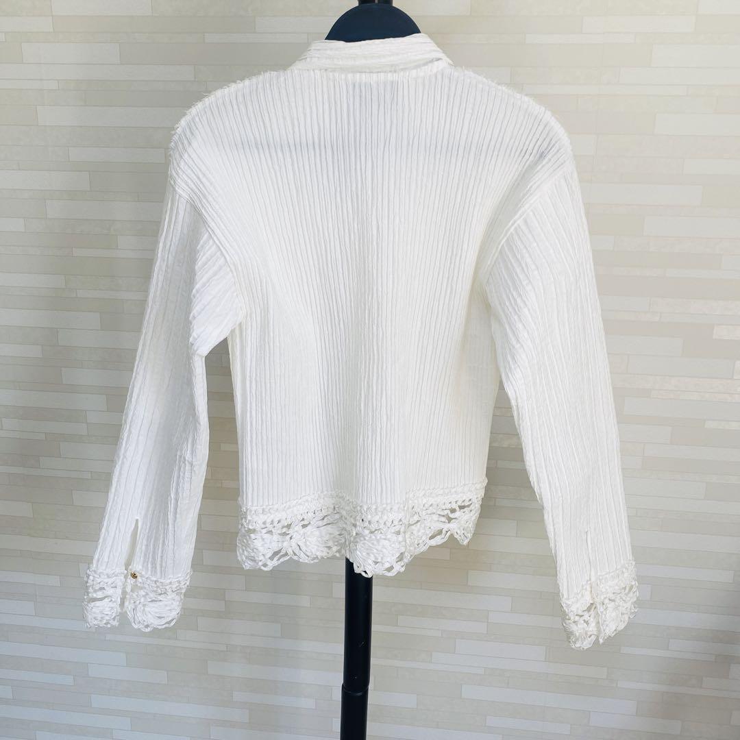 高級 シルク 定価85, EENK レース 刺繍 シャツ ブラウス 白