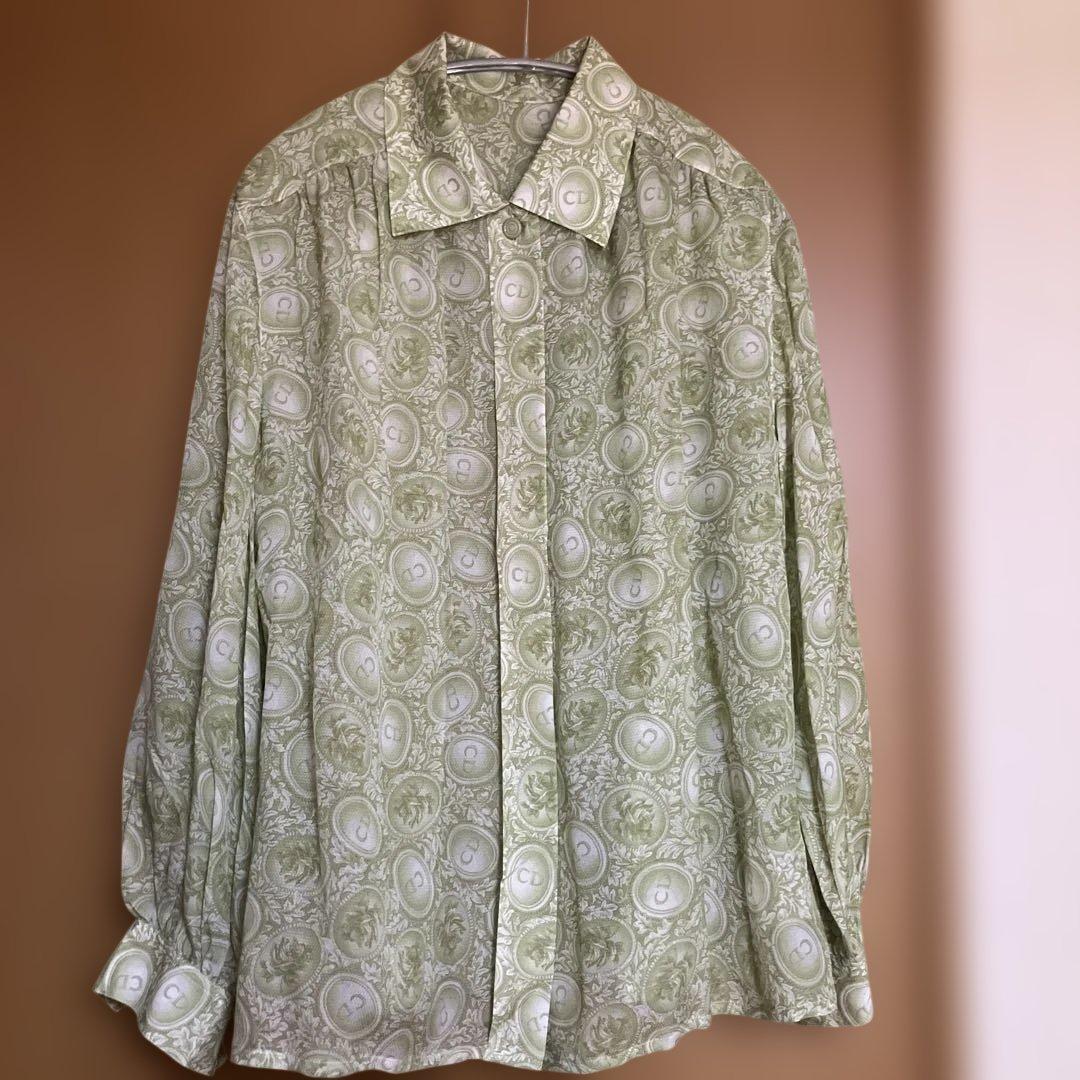 ☆美品☆ Christian Dior ロゴパターン 長袖シャツ グリーン