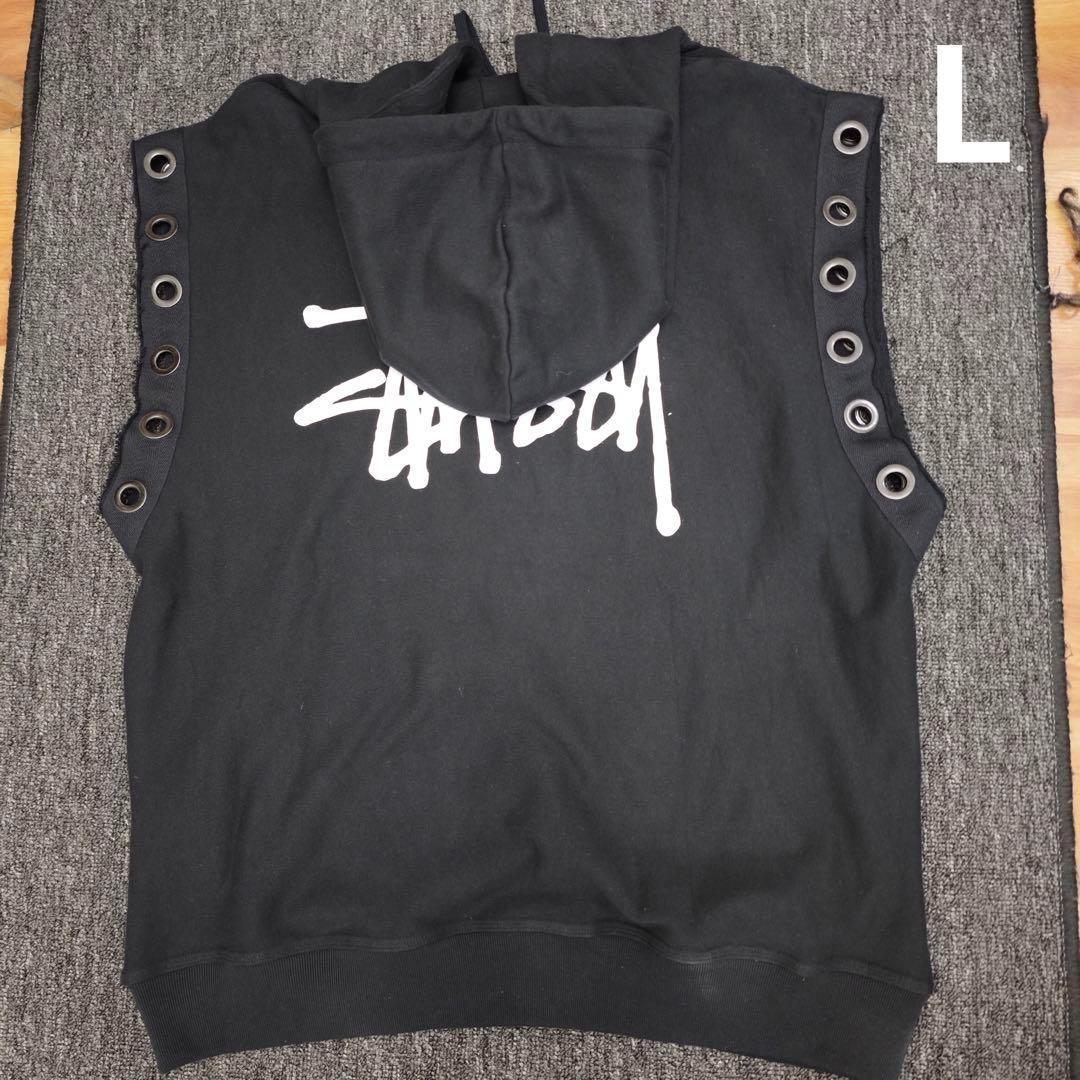 STUSSYノースリーブ パーカー ブラック Lサイズ 画像1