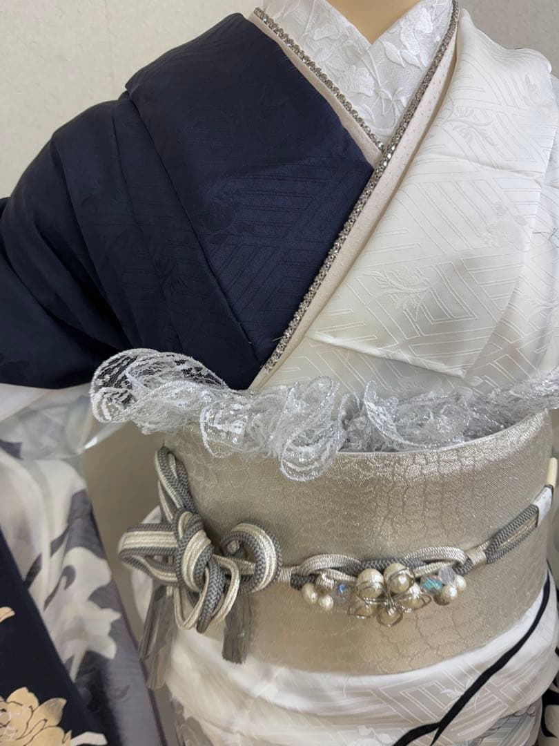 振袖　フルセット　オーダー　新品　未使用　在庫処分　紺　成人式　正絹　袋帯