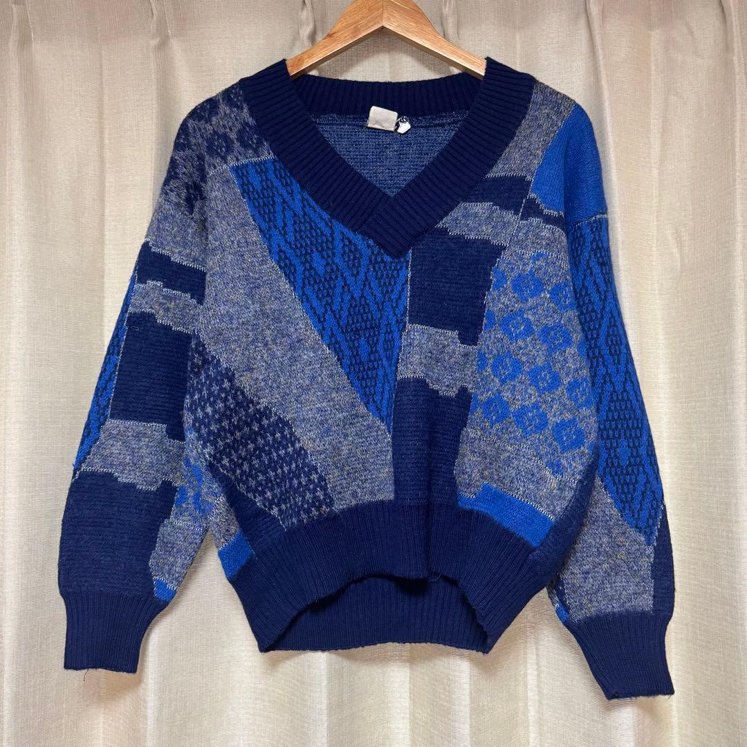80s 西ドイツ製 総柄ニット セーター50 W-Germany ユーロ古着