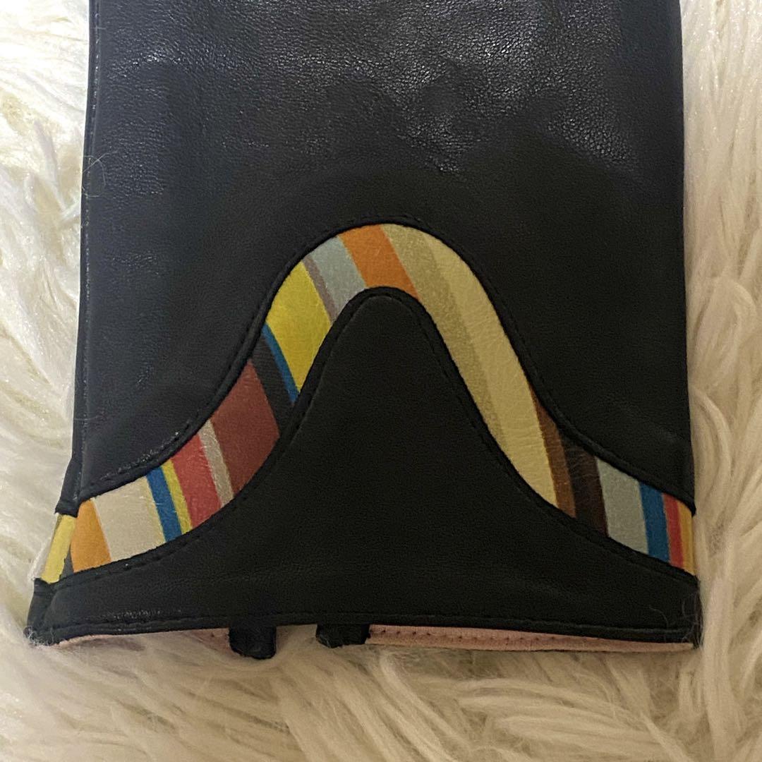 美品✨Paul smith 手袋 レザー ロゴ グローブ 黒 マルチ ストライプ