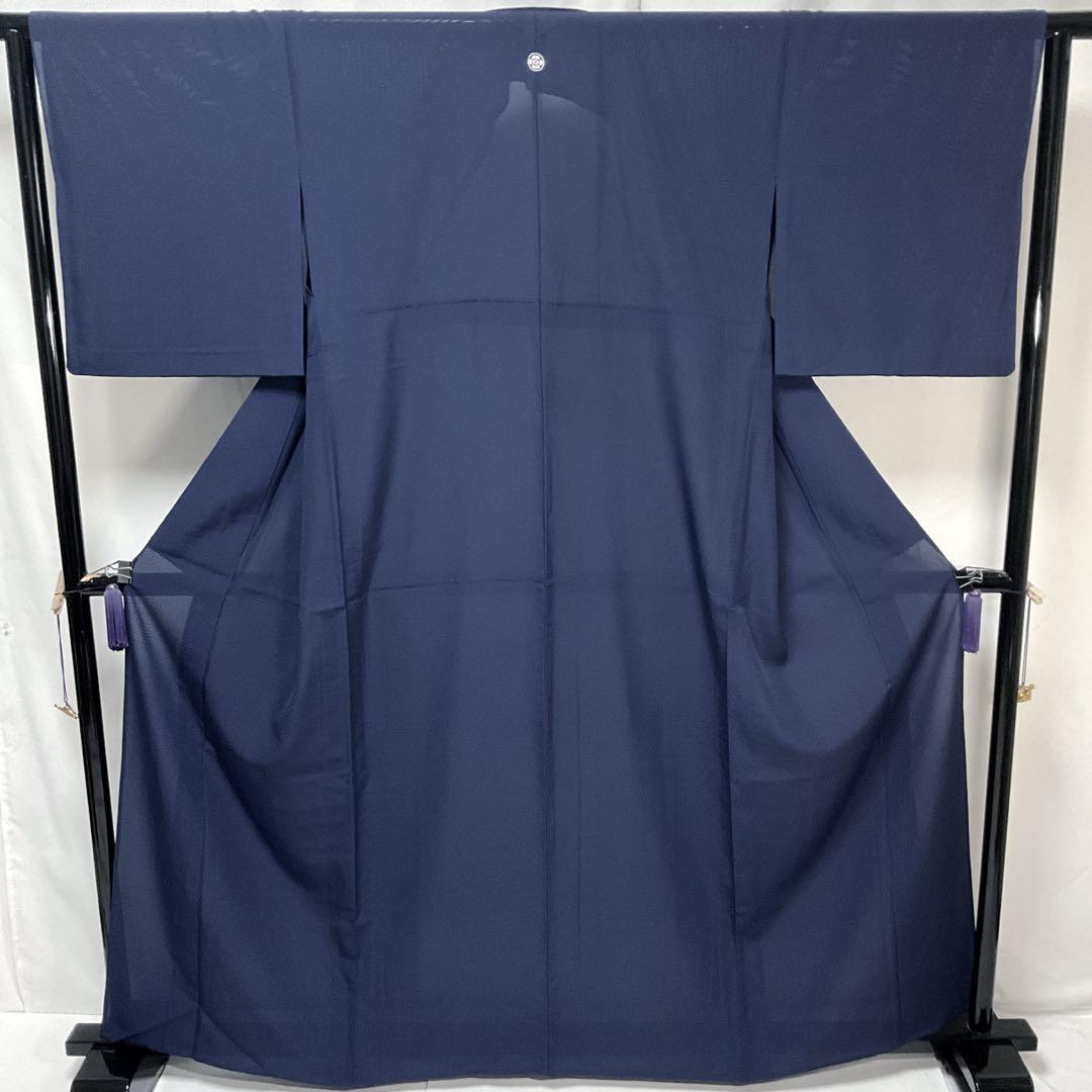 C107正絹 夏用 絽 色無地 一つ紋 濃紺 着物 - メルカリ