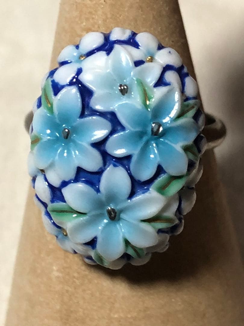 俊兼ジュエリー　ポーセリン　指輪 フラワーモチーフ　ビンテージリング　約12号