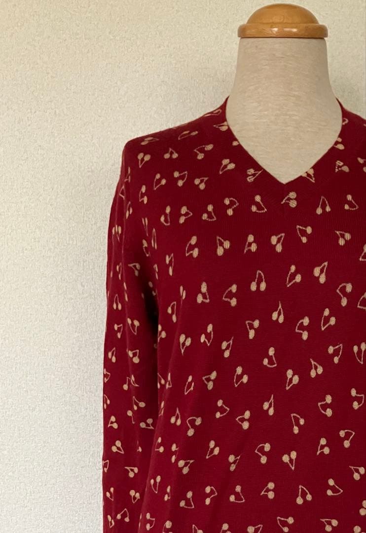 コムデギャルソンコムデギャルソン　チェリー柄 バーガンディ Vネック 長袖ニット