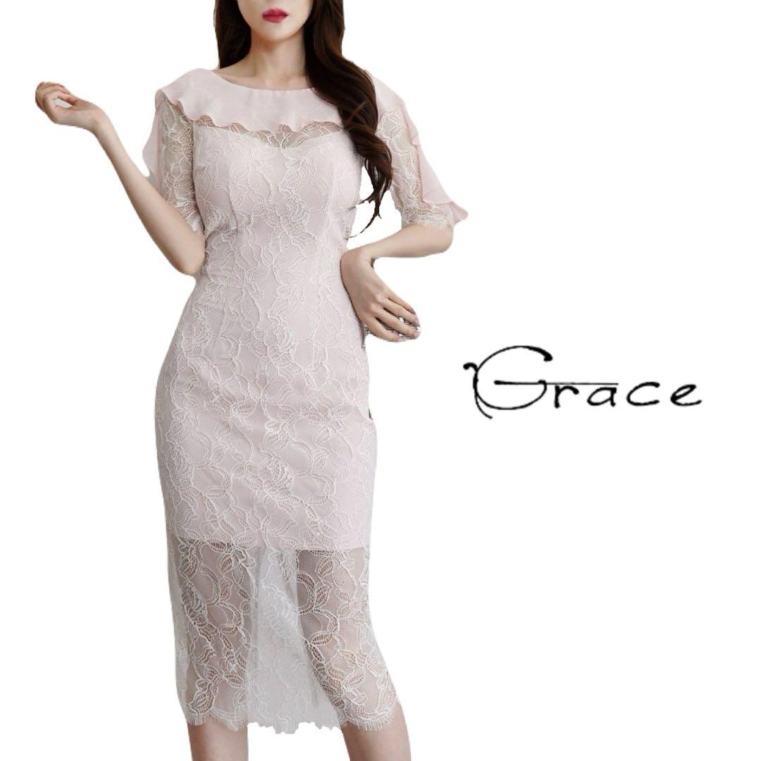 韓国ドレス＊GRACE＊シフォンフリル✖️総レースミディドレス