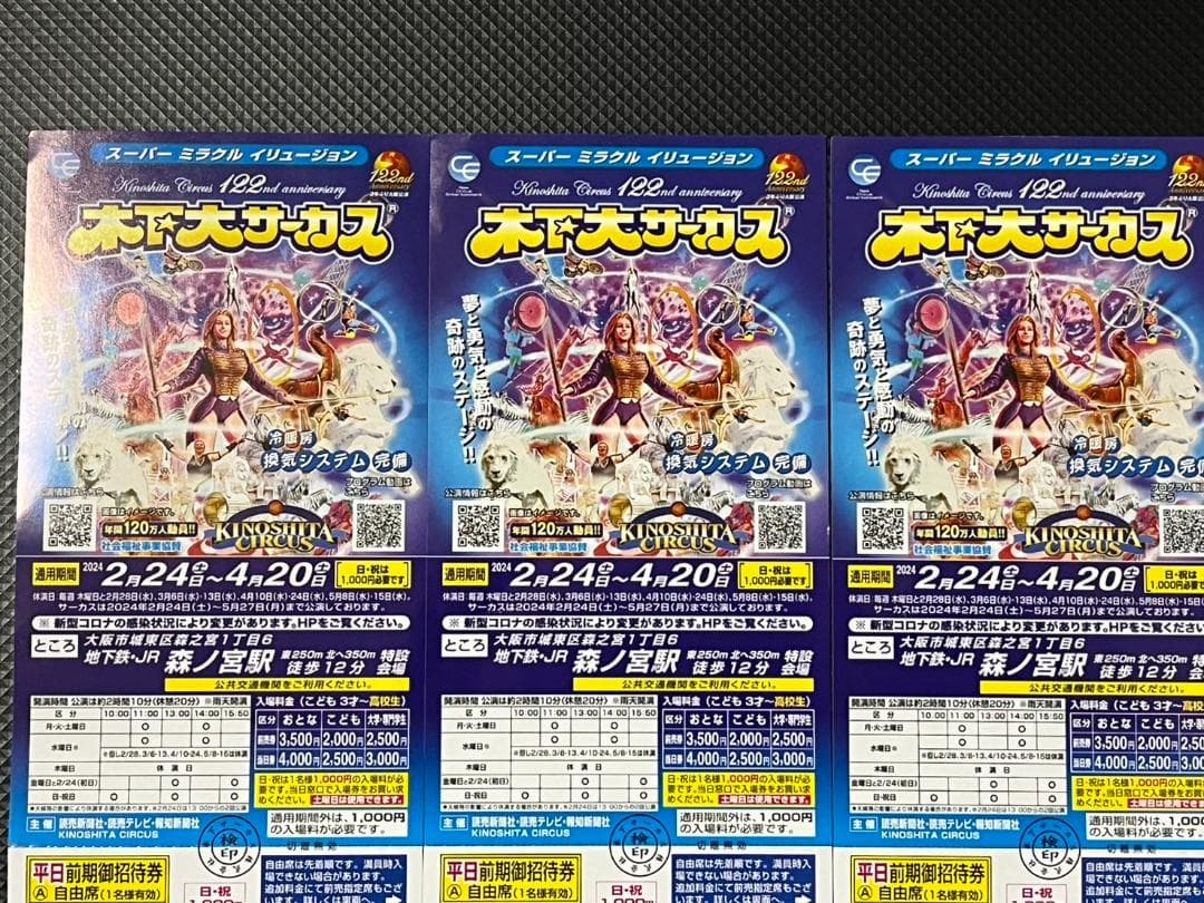 木下大サーカス　平日前期　招待券　A 3枚セット