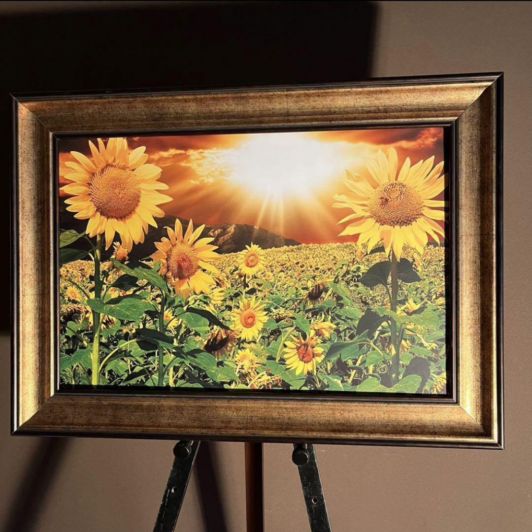 プリントアート ひまわり畑 絵画 額付き インテリア
