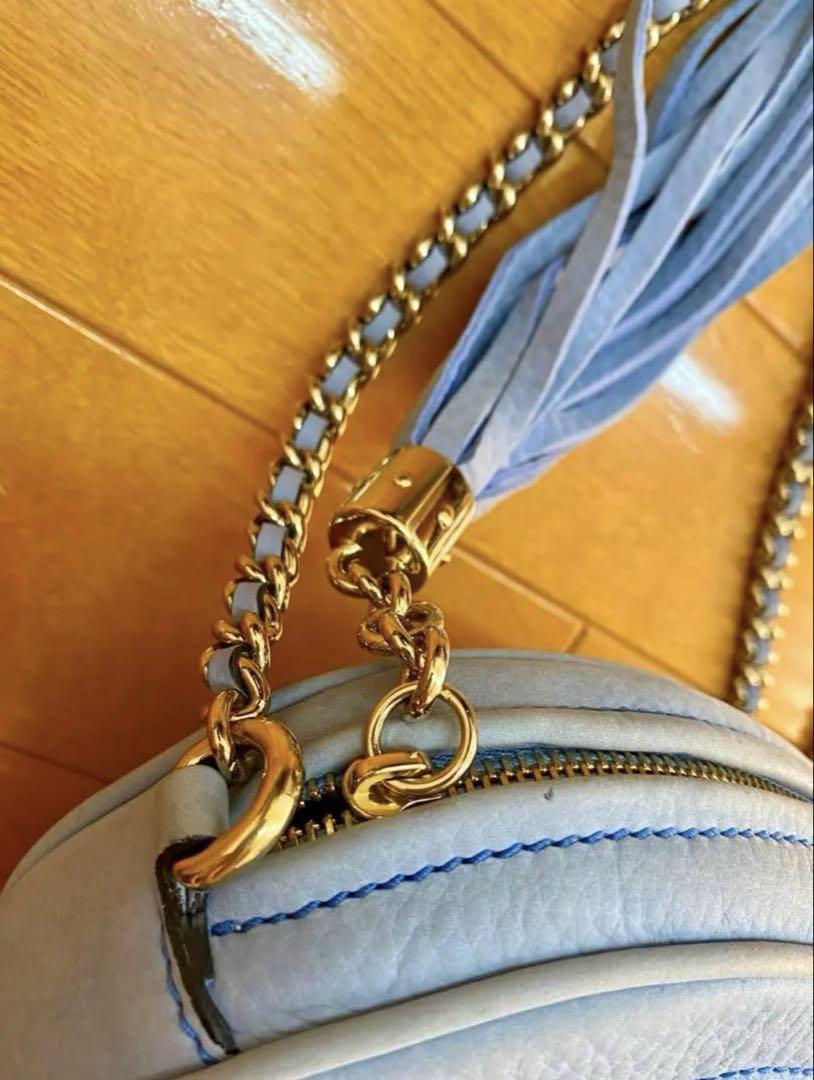 【美品】GUCCI ライトブルー ショルダーバッグ　直営店ショップカード付き
