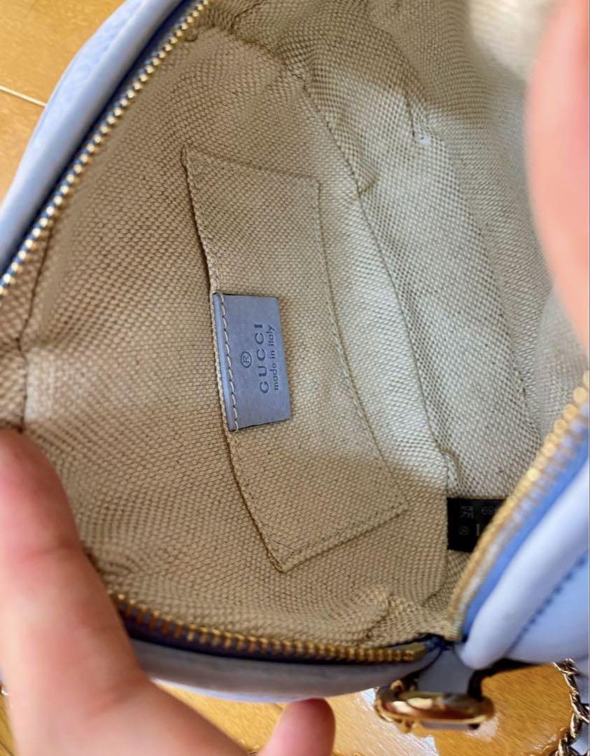 【美品】GUCCI ライトブルー ショルダーバッグ　直営店ショップカード付き