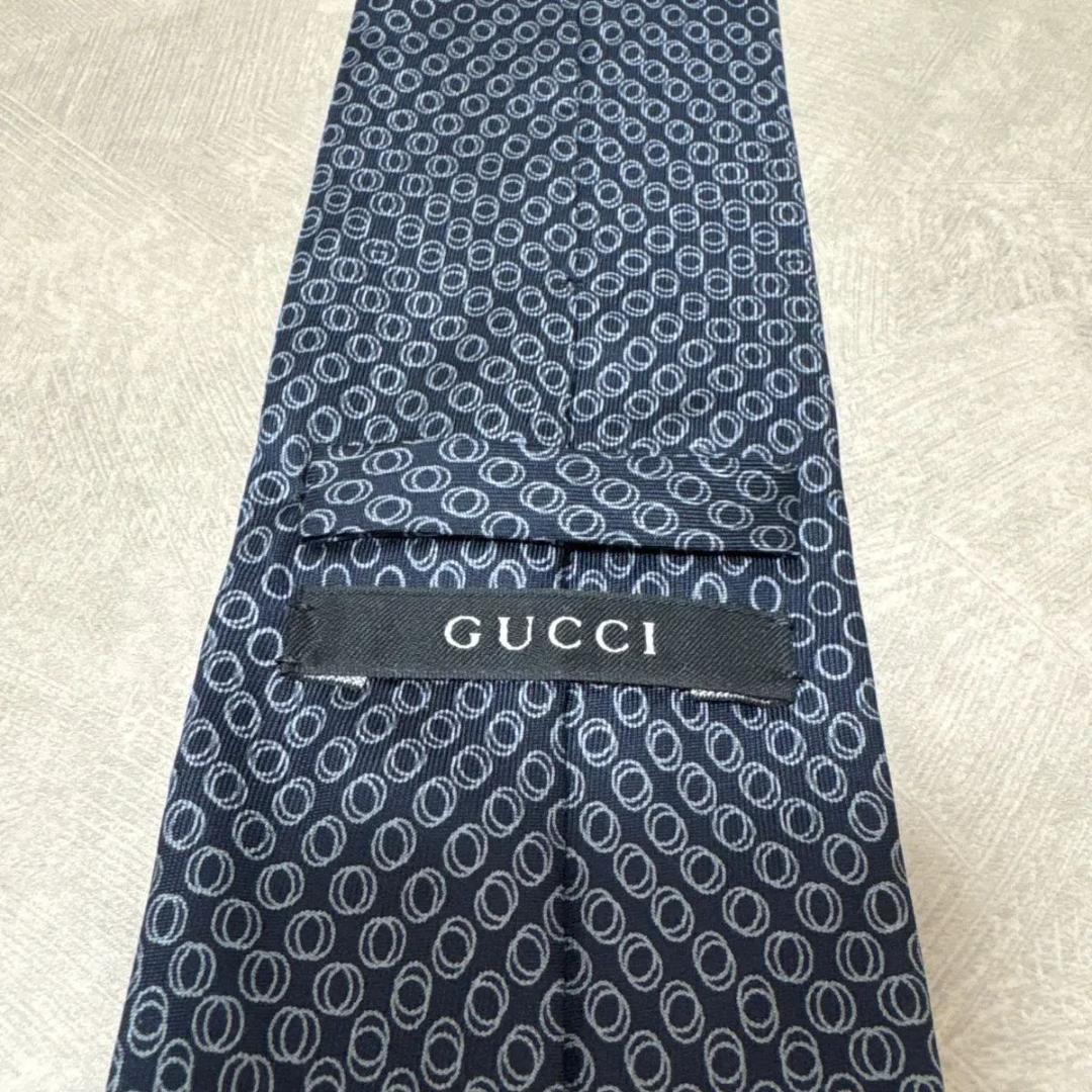 GUCCI グッチ ネクタイ シルク100% GG柄 ドット ネイビー系