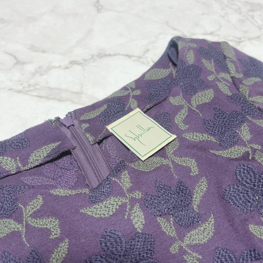 【美品】Sybilla ワンピース パープル 刺繍 総柄 花柄 L 日本製