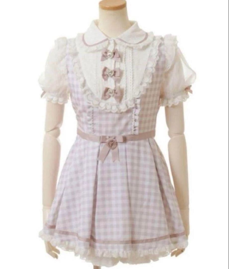 LIZLISA ３つリボンギンガムヨークセットアップ リズリサ ピンク チェック