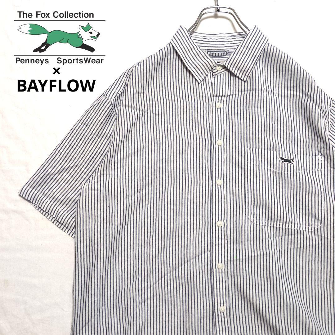 BAYFLOW　Penneys　コラボ　綿麻　シャツ　ストライプ　ワンポイント