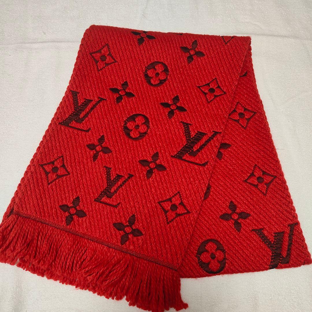 ルイヴィトン ウール シルク モノグラム マフラー 全長190cm 赤LOUIS VUITTON