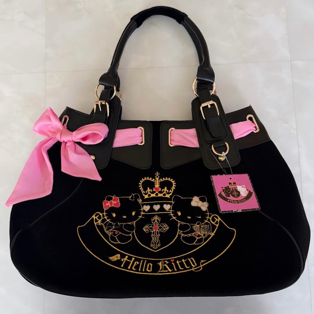 ハローキティ SPINNS 天使小悪魔シリーズ ベロアバッグ ボストンバッグ新品、♥