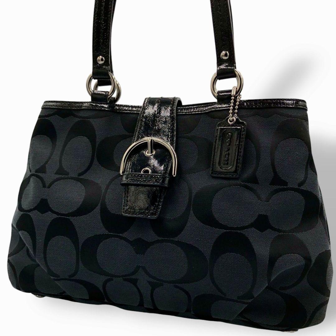 美品】コーチ COACH シグネチャー ワンショルダーバッグ ブラック
