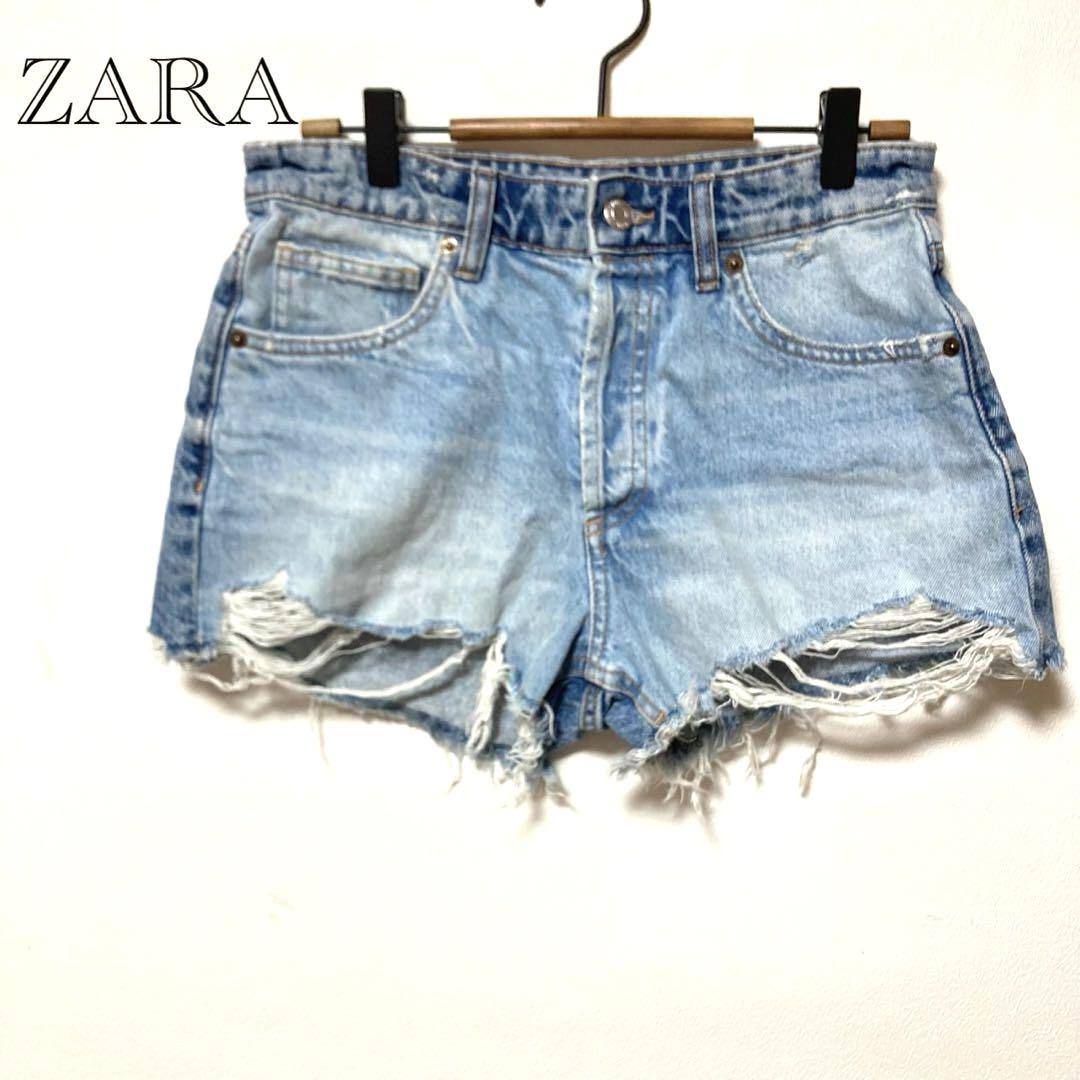 【在庫限り】ザラ　ショートパンツ　デニム　ミニ　ブルー　短パン　ダメージ人気 ザラ ZARA デニムショートパンツ 【S】ダメージ ミニ ブルー 夏