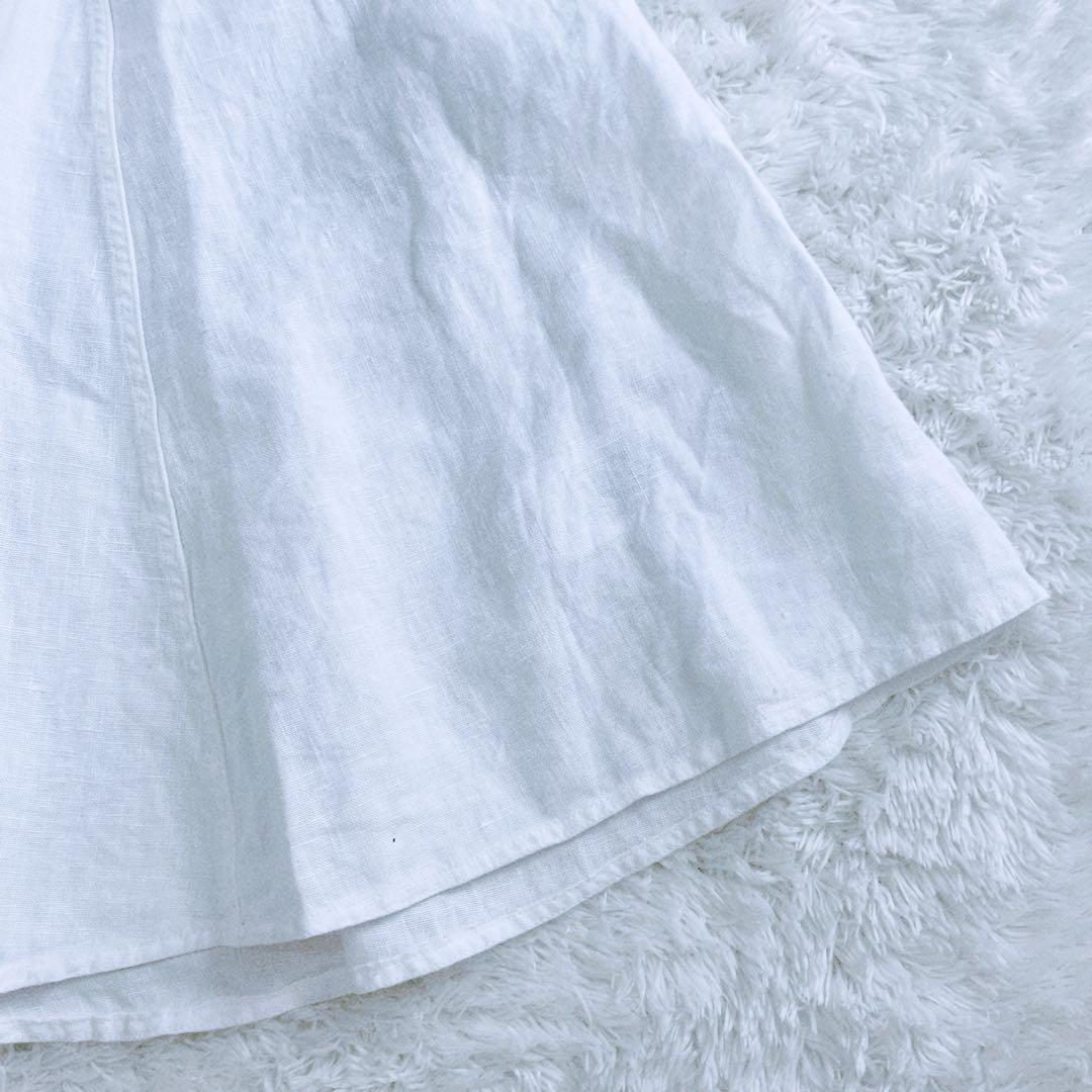 リネン100%✨XL ラルフローレン シャツワンピース フレア リボン