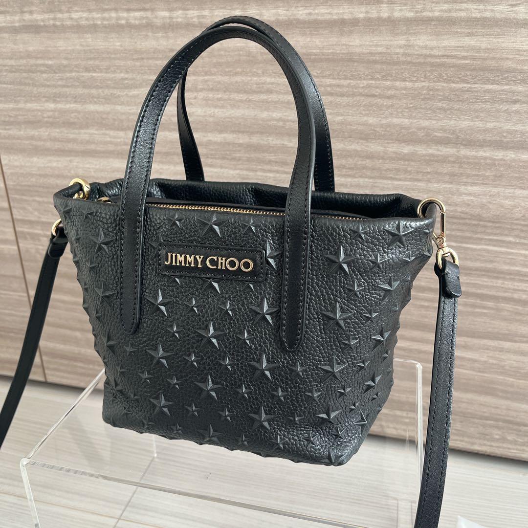 JIMMY CHOO トートバッグ ショルダーバッグ ブラック エンボス