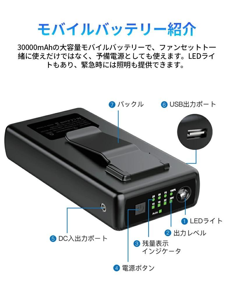 空調服 28V高出力！30000mAHファンバッテリー セット 24段階風速調節