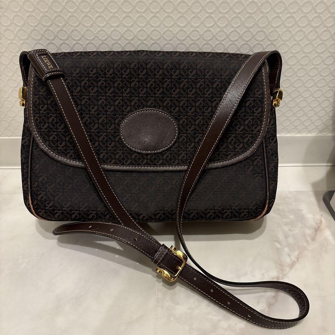 ロエベLOEWEヴィンテージショルダーバッグ希少ダークブラウン