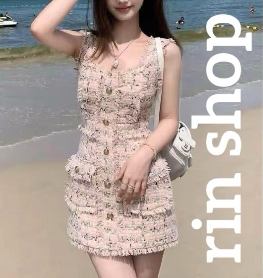 フリンジ♡ノースリーブワンピース♡ピンク 清楚 韓国 上品 あざと可愛いワンピース