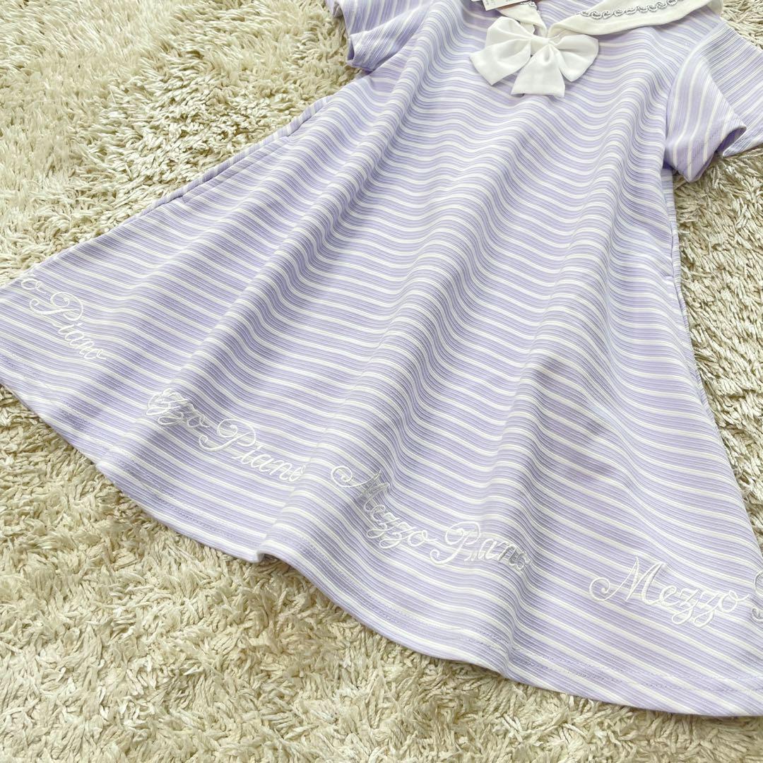新品✨メゾピアノ　セーラーカラーリボンボーダーワンピース　半袖　120cm