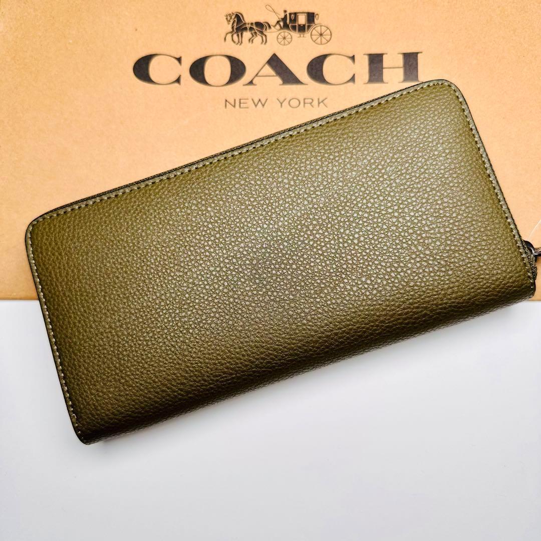 COACH長財布　コーチ長財布　アーミーグリーン