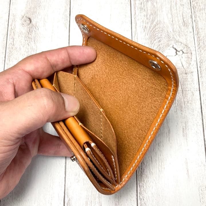 5☆好評 本革総手縫い 三つ折り財布 レザー コンパクトウォレット